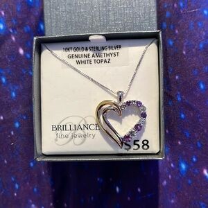 10k gold and sterling silver genuine amethyst and white topaz necklace